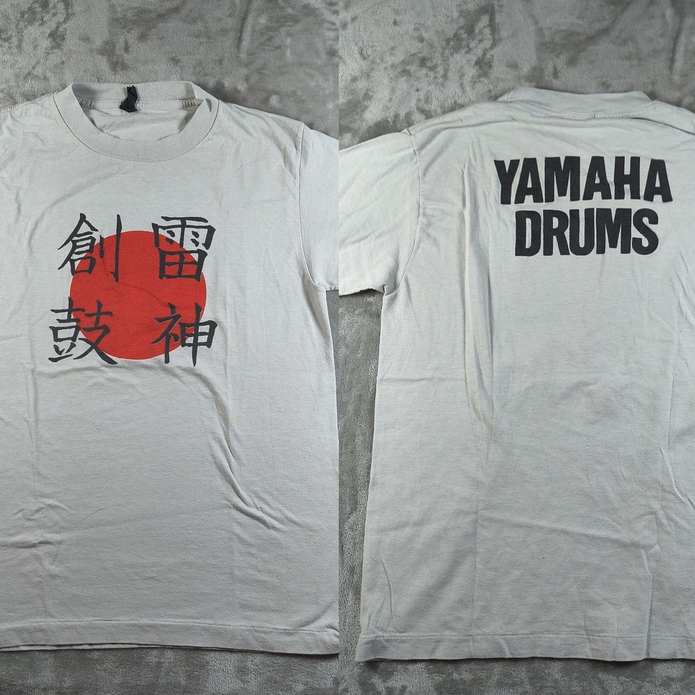 Vintage Yamaha Drums Shirt Men Medium Gray Japan Graphic Single Stitch 80s Music